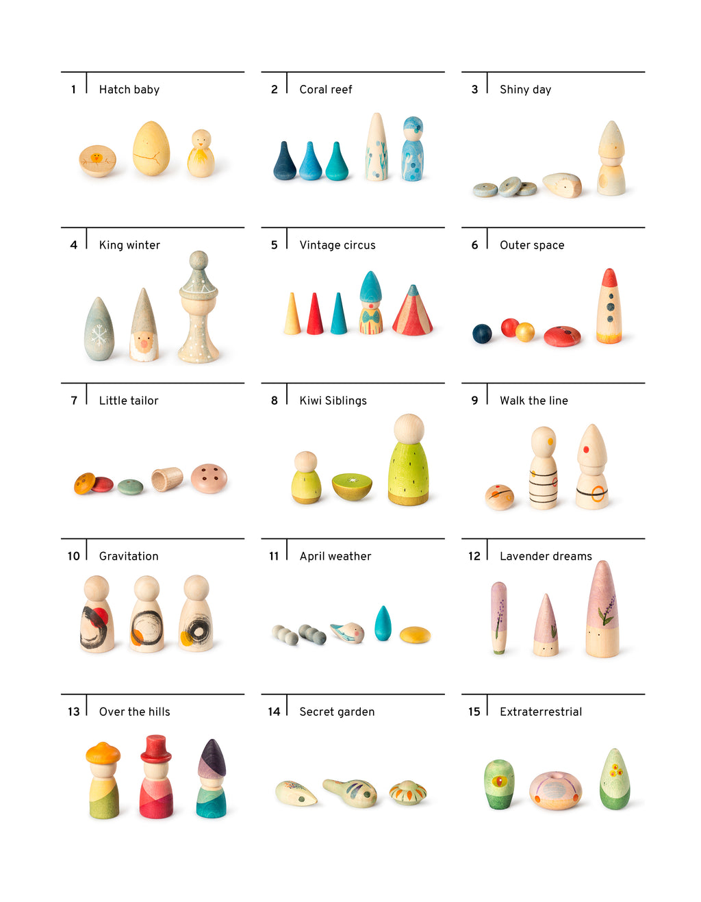 A collection of wooden block toys spilling out of an open box, including various shapes and colors, with a few toys placed outside the box.