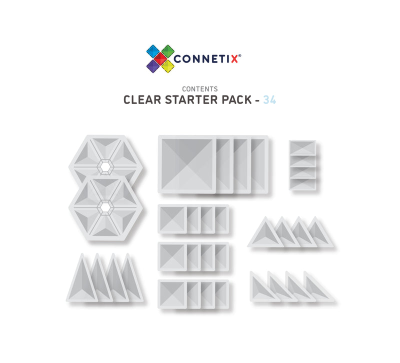 Magnetic tiles 34 pcs Clear Pack by Connetix – Woodberry