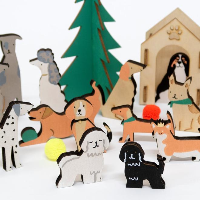 Wooden Dog Advent Calendar Suitcase