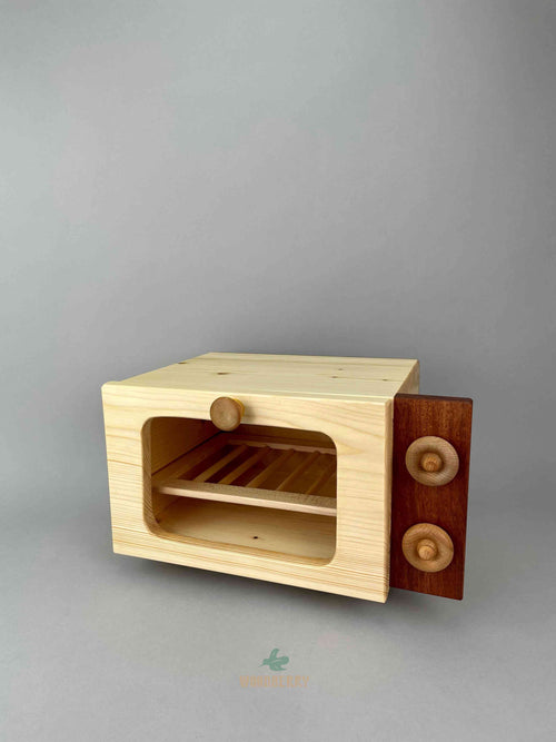Hand made Wooden Toy toaster oven for pretend play. 