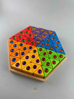 Bauspiel Junior Triangle 54 pcs with gems. 6 colors in hexagonal wooden tray