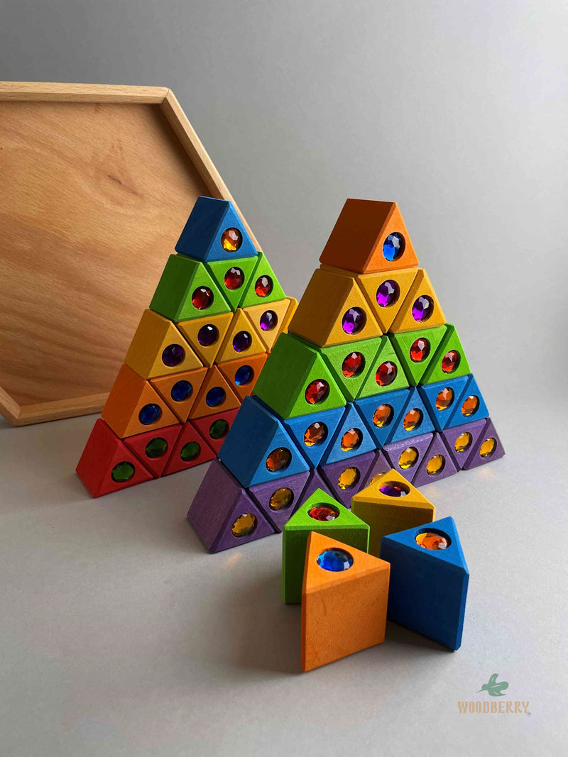 Bauspiel wooden triangles 54 pcs in wooden tray