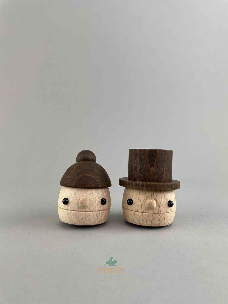 Papa and Mama donguri  acorn ramp walker set from Comomg. Lined up next to eachother.
