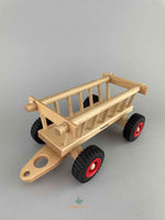 Fagus wooden Hay Wagon front angle view to see the front hitch of the hay wagon. 