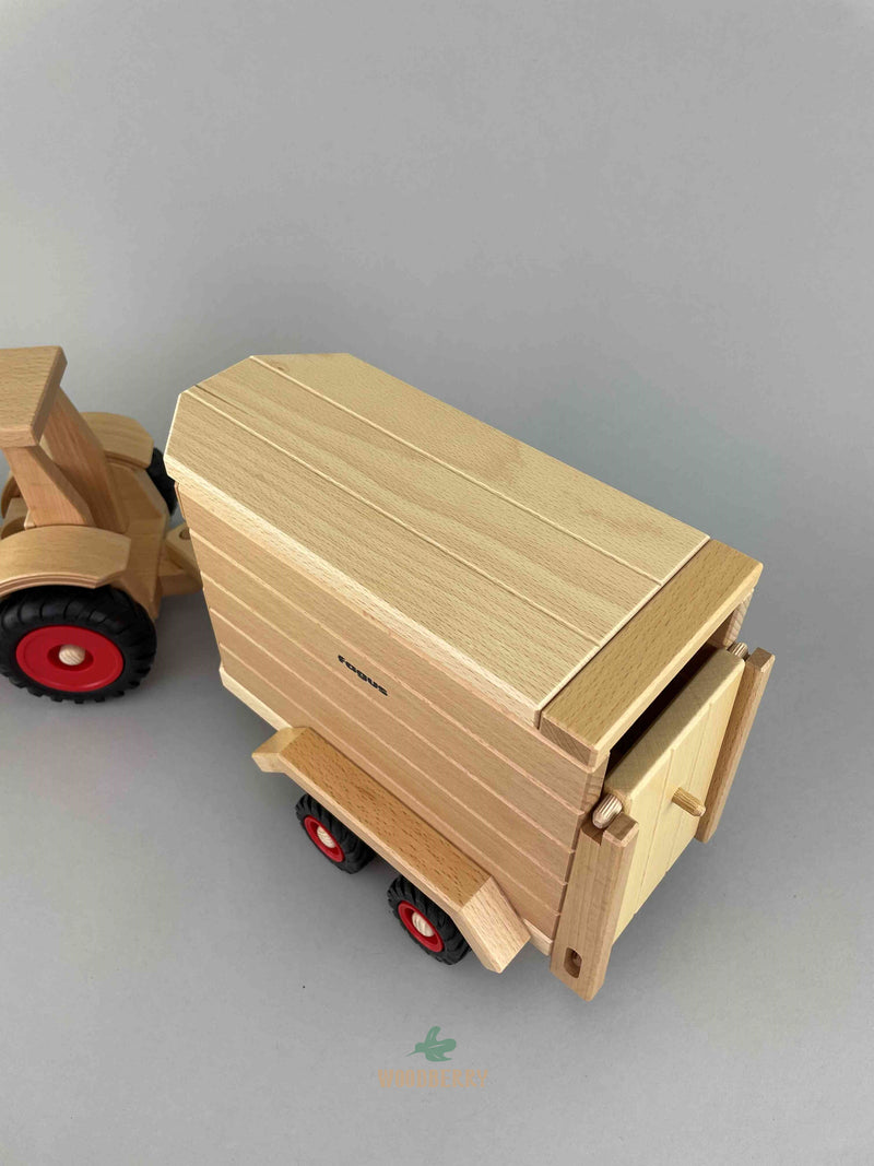 Woodberry Fagus Horse Box Cart overhead view of closed cart attached to tractor. 