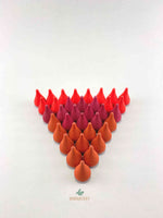 Grapat mandala red fire wooden toys displayed in a triangle shape.