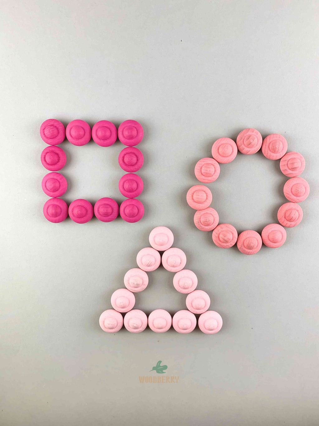 Grapat mandala pink flower wooden toys displayed in five flower shapes.