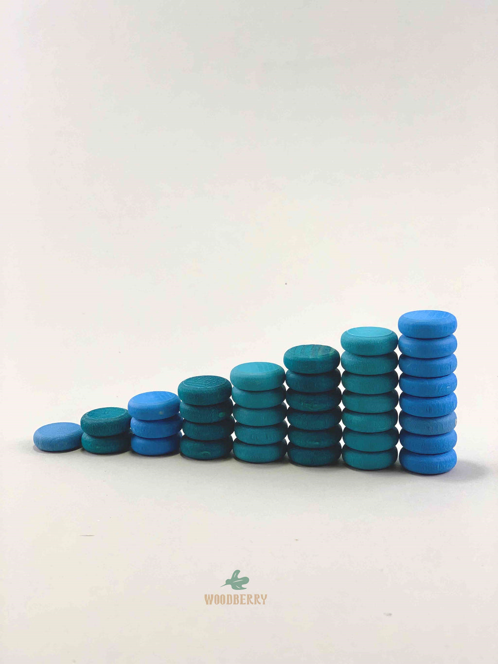 Grapat mandala blue little coin wooden toys displayed in six rows