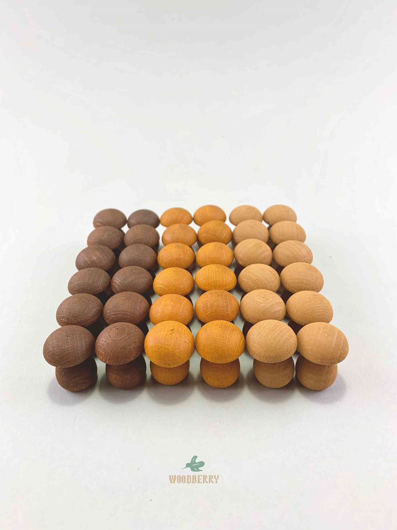 Grapat mandala brown mushroom wooden toys displayed in a square.