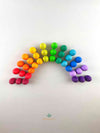 New 2021 Grapat mandala pieces: rainbow eggs. Organized in a rainbow shape and arranged by color. 