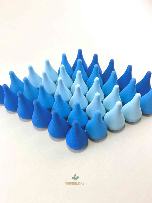 Grapat mandala blue raindrop wooden toys displayed in a diamond shape.