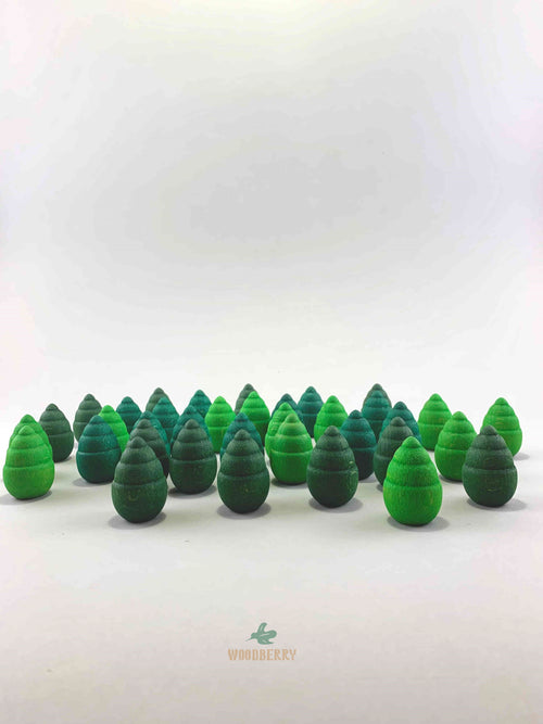 Grapat mandala green tree wooden toys displayed as a forest.