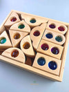 Bauspiel wooden window shape 36 pcs in a wooden tray by Woodberry Toys USA