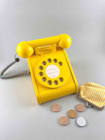 kiko and GG wooden toy phone in yellow with coin purse