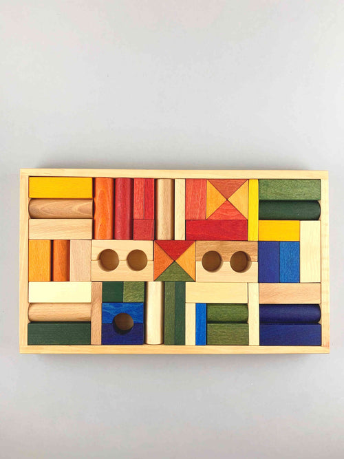 Wooden Rainbow Blocks in Tray 54pcs