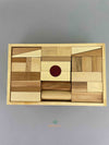 XL Wooden blocks tray natural color. Made by Wooden Story. blocks packed in tray viewed from top.